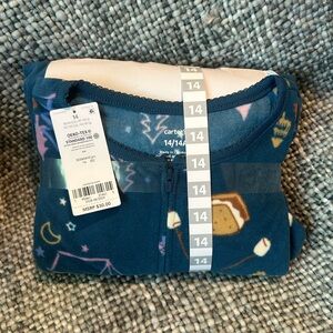 Carter's Navy Footie Pajamas with camping s’mores Fleece Winter Sz 14 NWT warm